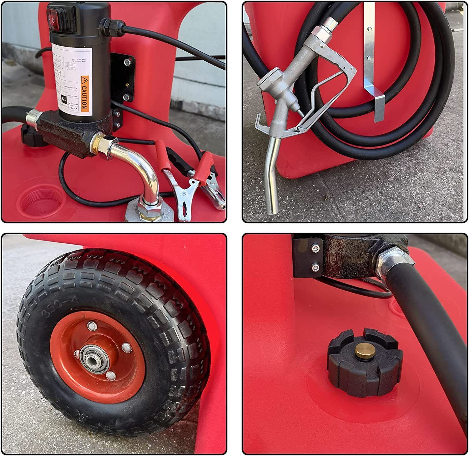Portable 32 Gallon 120 L Fuel Tank with 12 V Diesel Pump 13 ft Delivery Hose Red