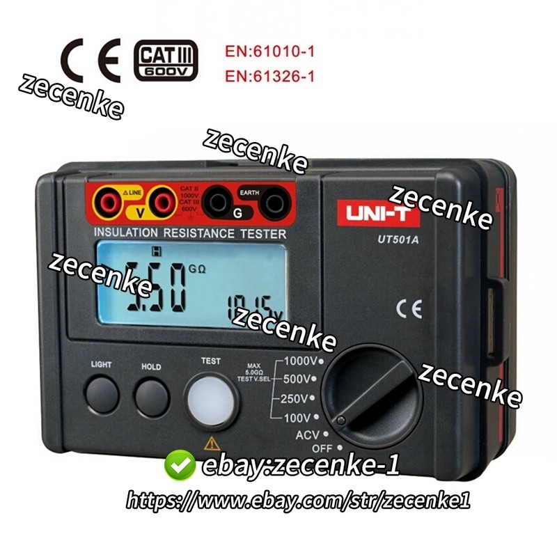 UNI-T Digital Megger Insulation Resistance Tester Voltmeter 100V-1KV 5GΩ UT501A