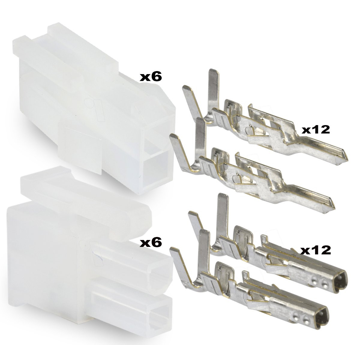 Molex 2 Pin Connector Lot, 6 Matched Sets, W/18-24 AWG W/Pins Mini-Fit Jr