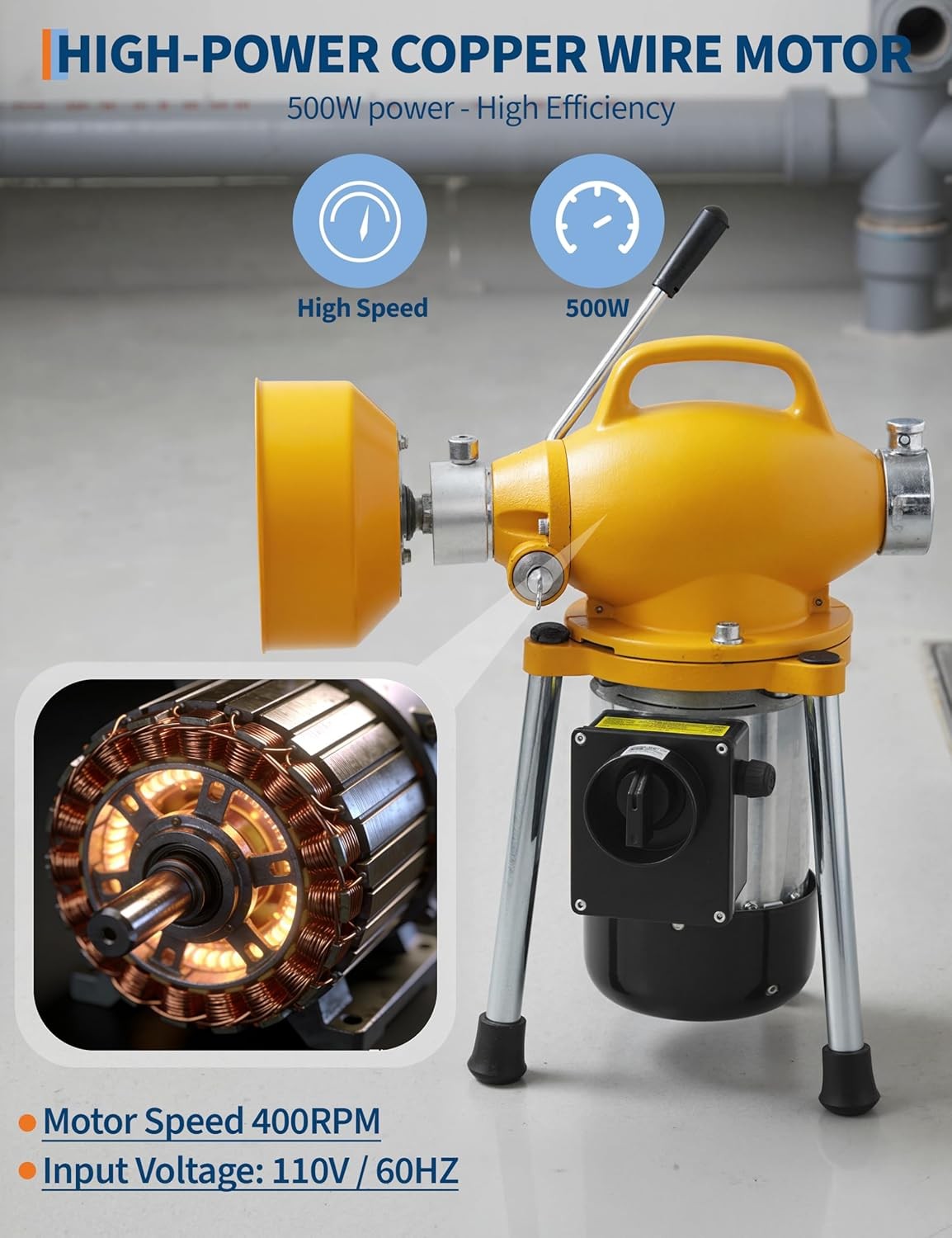 GRAVEE 66FTx 5/8″ Portable Drain Cleaning Machine Auto Feed Electric Sewer Snake