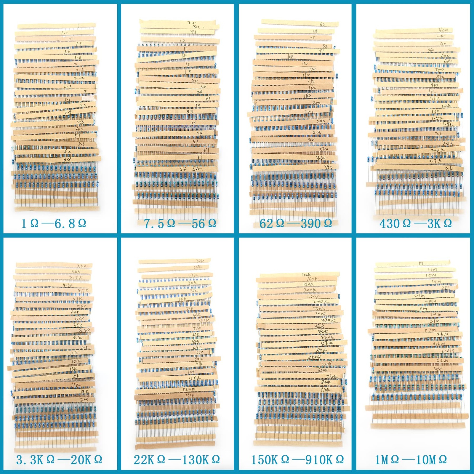 3120pcs 156 Values Metal Film Resistor Kit 1 Ohm-10M Ohm 1/4W 0.25 watt ±1% …