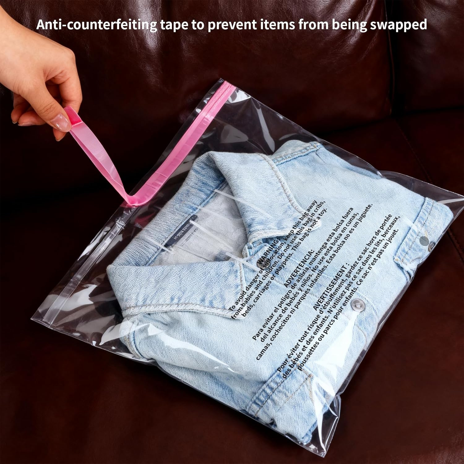 12X15″ Self Seal Clear Poly Bags with Suffocation Warning, 100 Counts Resealable