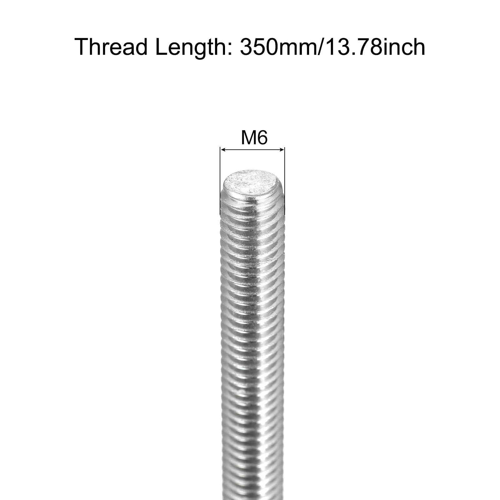 4pcs Fully Threaded Rod M6x350mm 1mm Pitch 304 Stainless Steel Right Hand