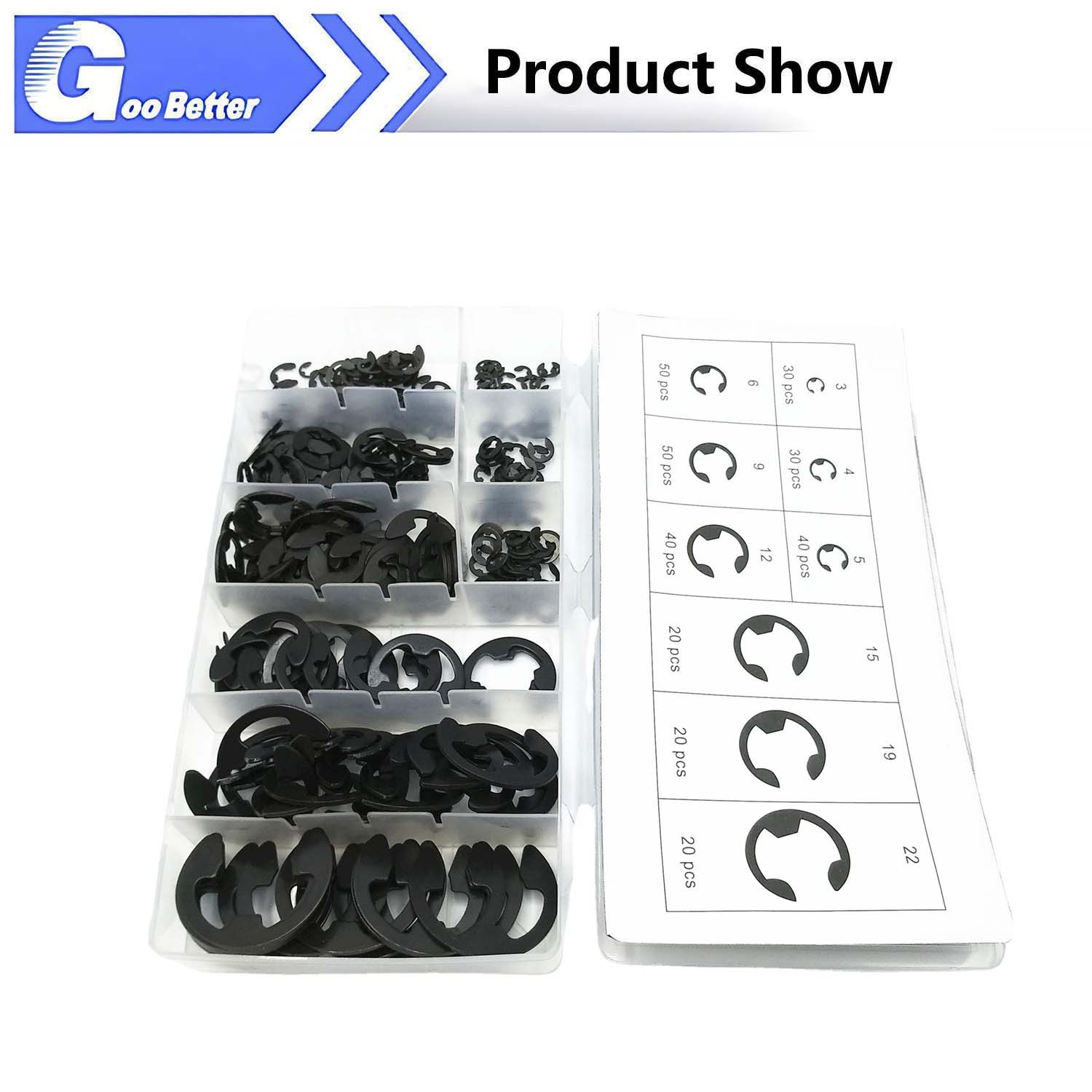 300 Pcs E-Clip Assortment Set Heat Treated High Carbon Circlip Kit 9 SAE Sizes