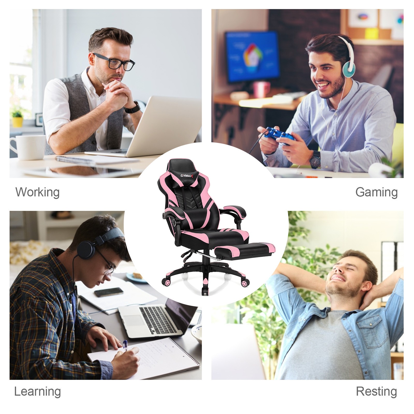 Costway Gaming Chair Adjustable Swivel Office Computer Desk Chair w/Footrest
