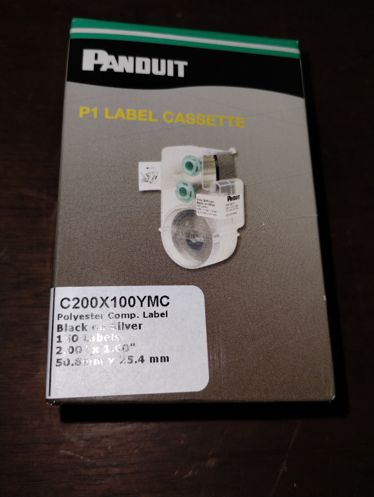 Panduit C200X100YMC P1 Cassette Black on Silver 1×2″