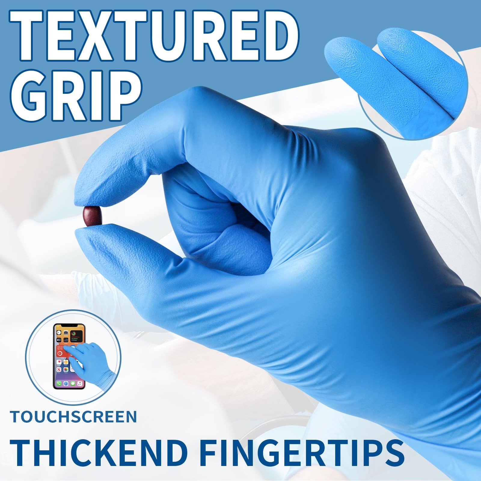 FINITEX Blue Disposable Nitrile Exam Gloves – 200 PCS/BOX 3.5mil Rubber