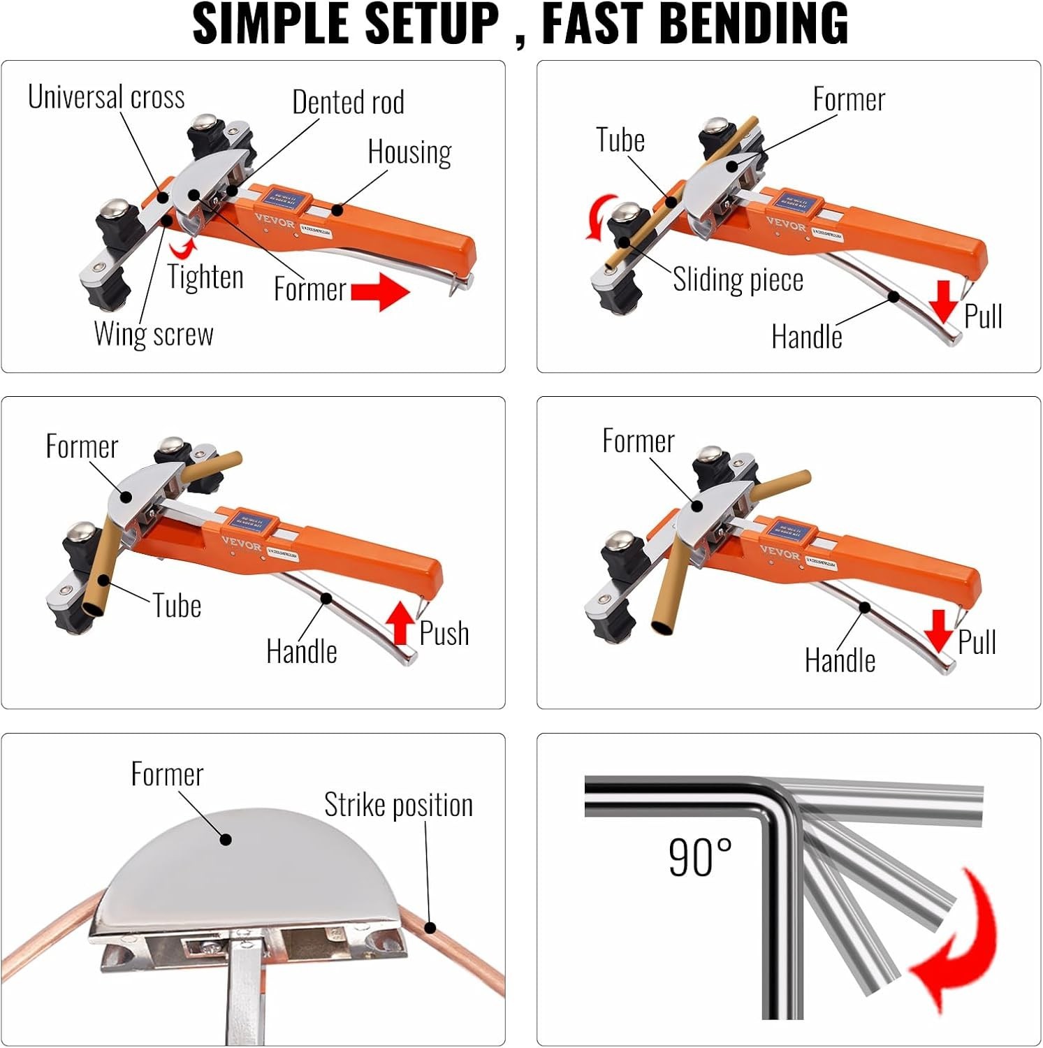 Versatile Hand-Powered Pipe Tube Bender with 90° Flexibility & Accessories