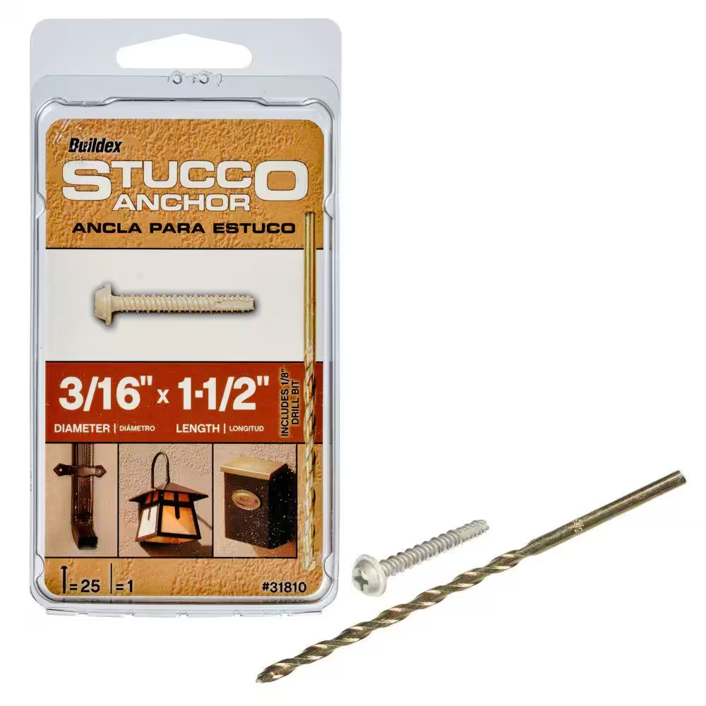 3/16 In. X 1-1/2 In. Steel Round-Washer-Head Phillips Stucco Anchors with Drill