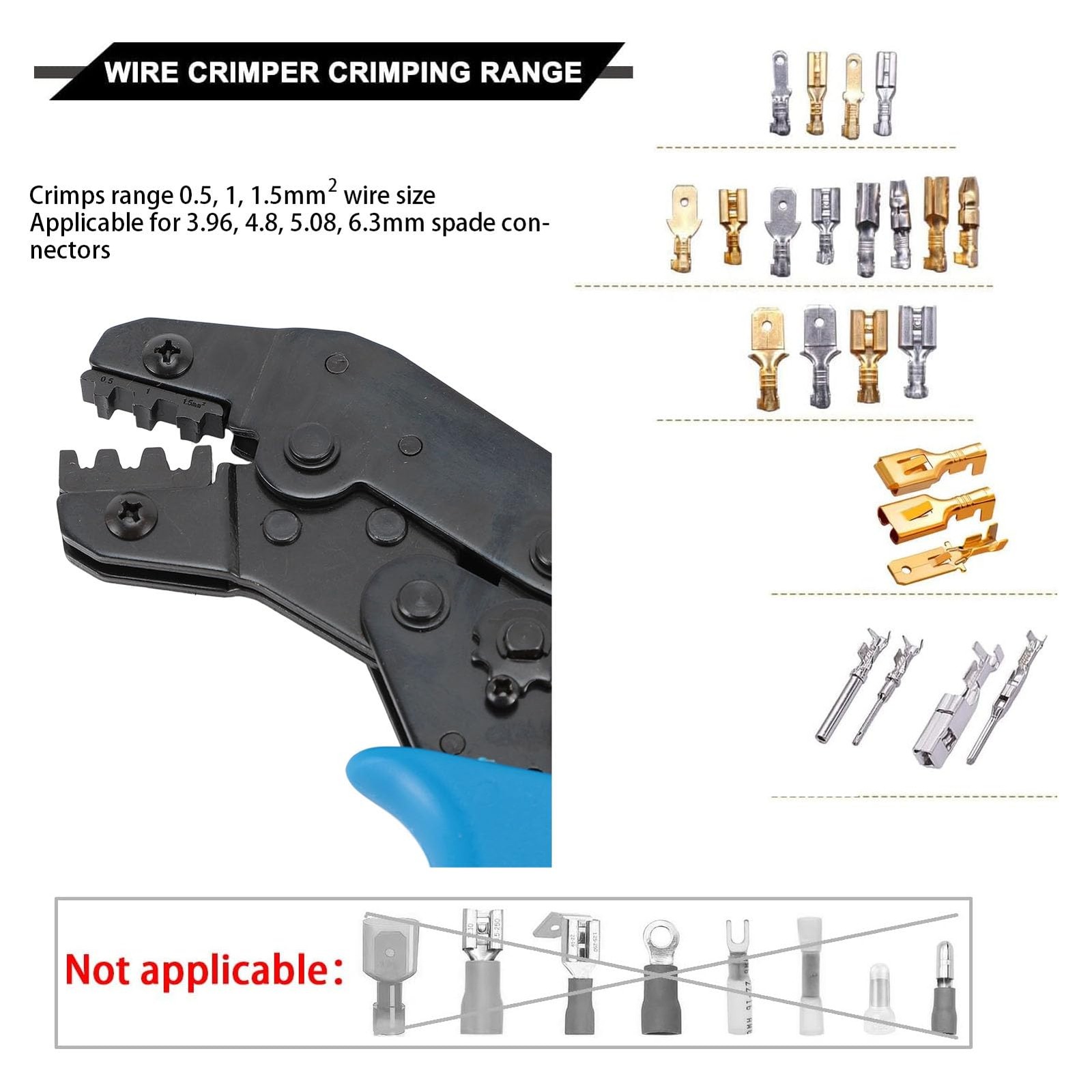 Crimping Tool Wire Terminal Ratcheting For 3.96-6.3mm Spade Connectors