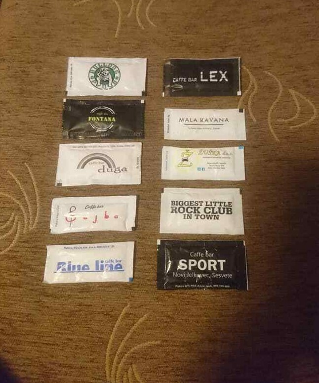 Set of 10 Different Unused Coffee & Tea Sugar Packets Bags from ZAGREB, Croatia