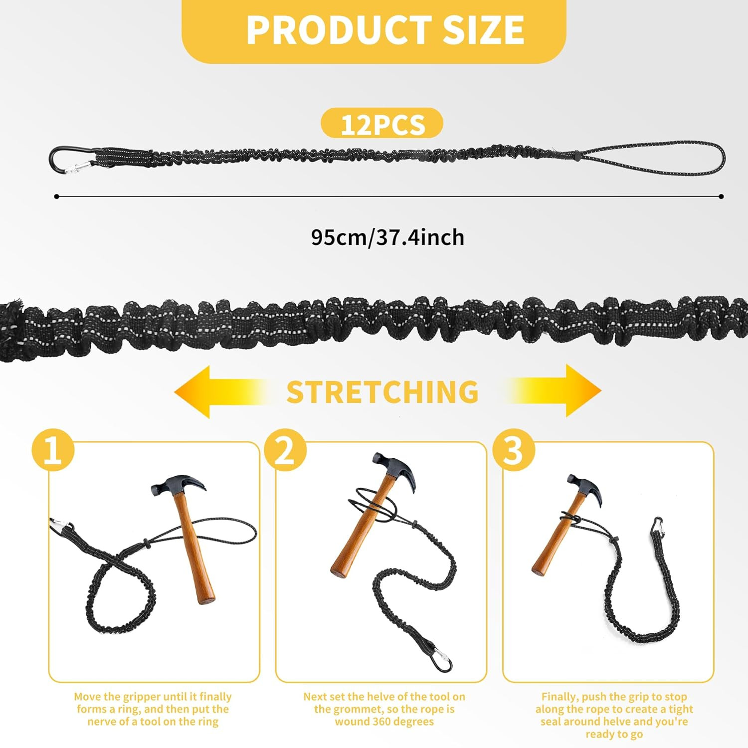 12 Pack Black Tool Lanyards for Hand Tools, Lanyard Safety Tool Leash, Retractab