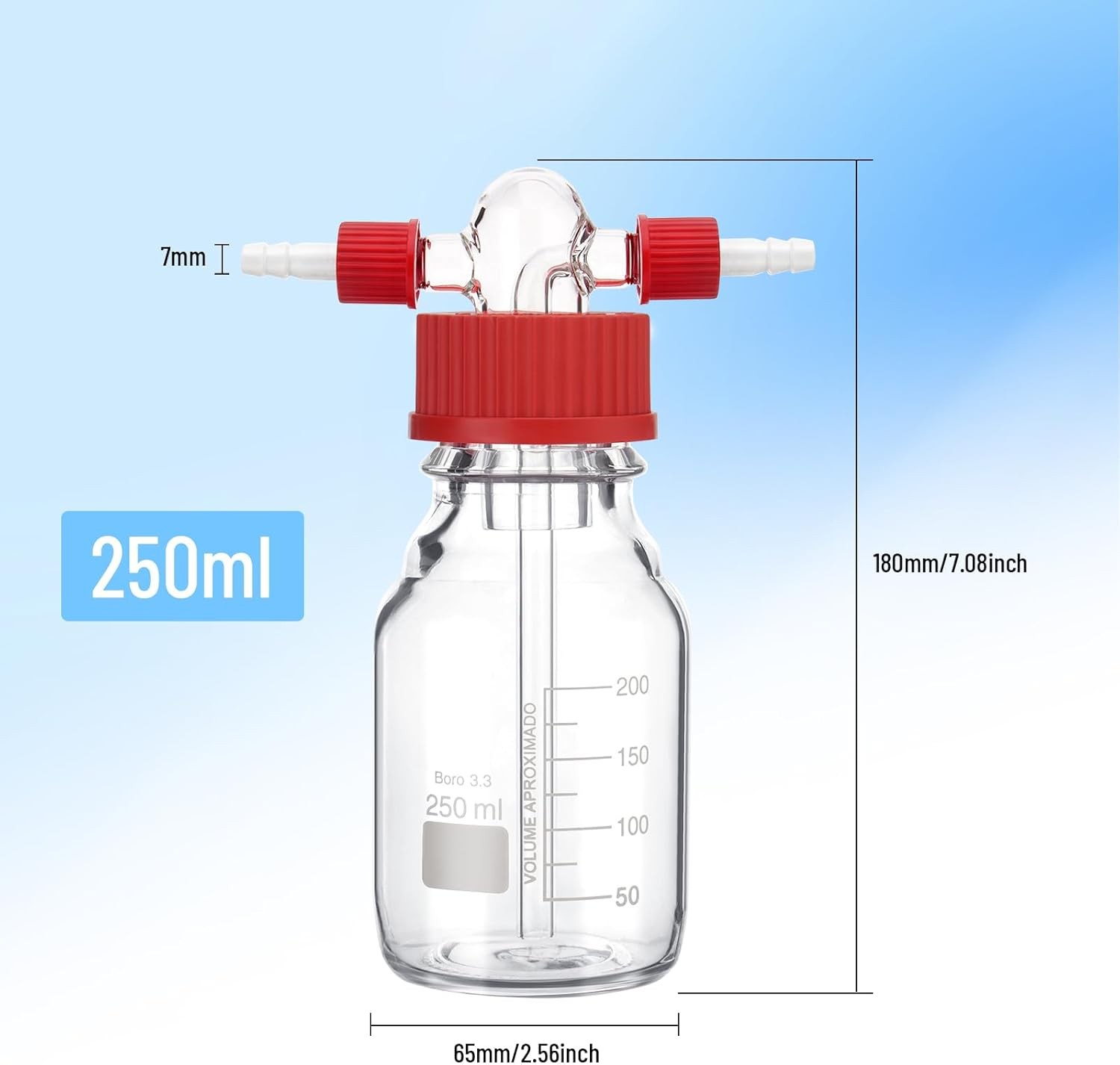 250/500mL Lab Gas Washing Lab Buffer Bottle Glass Vacuum Wash GL45 Bottle Glass