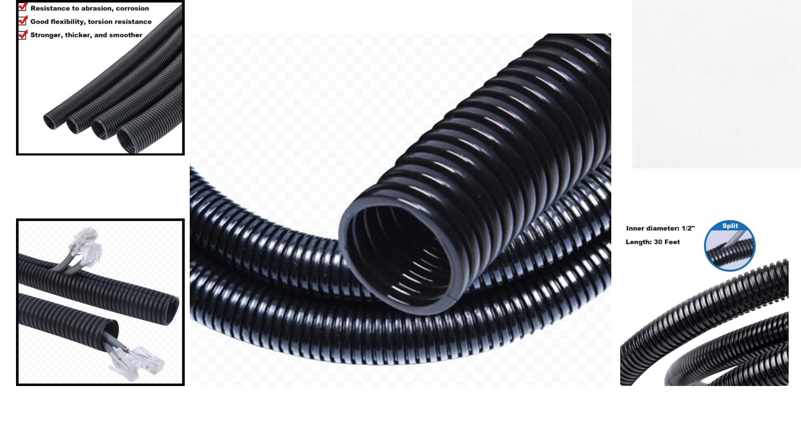 30 FT Split Wire Loom Tubing – 1/2” Black Pet Safe Cable Protector & Organizer