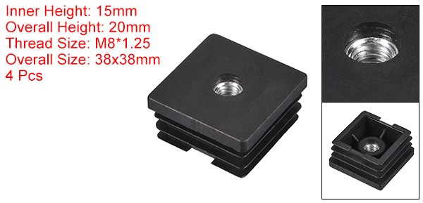 4Pcs 1.5″x1.5″ Caster Insert with Thread Square M8 Thread for Furniture