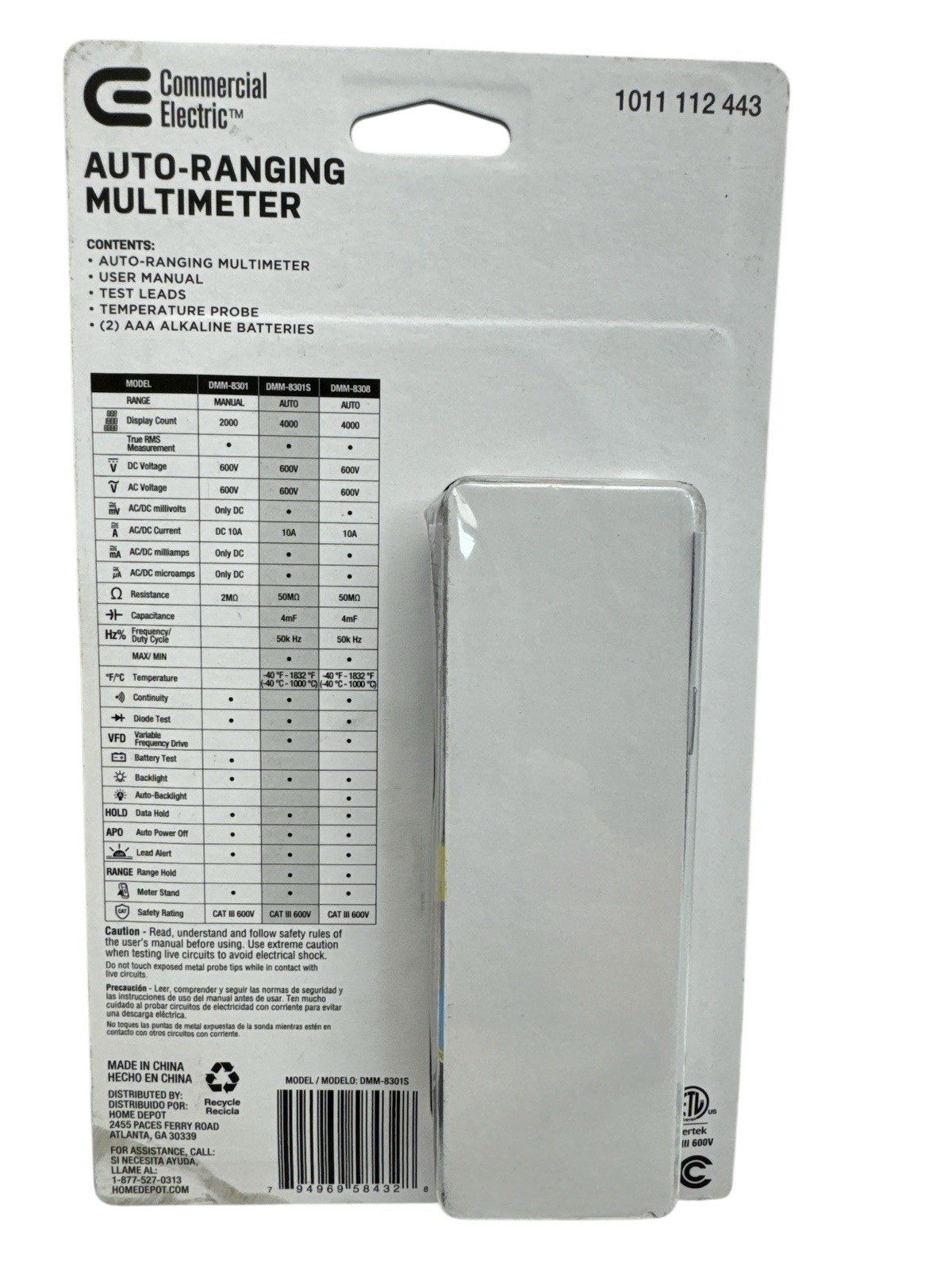 Digital Multimeter 600-Volt True RMS Auto-Ranging with Temperature DMM-8301S NEW