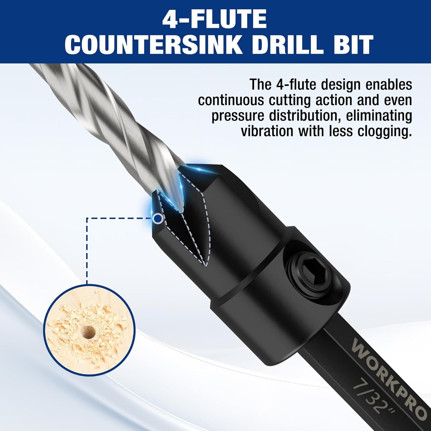 WORKPRO 5-Pack Countersink Drill Bit Set Adjustable with Included Hex Key New