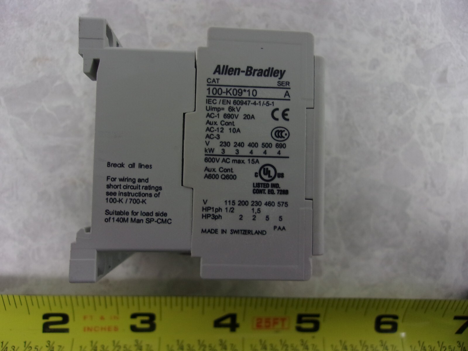 ALLEN-BRADLEY 100-K09*10 SERIES A CONTACTOR RELAY, 24VOLT, 0443B