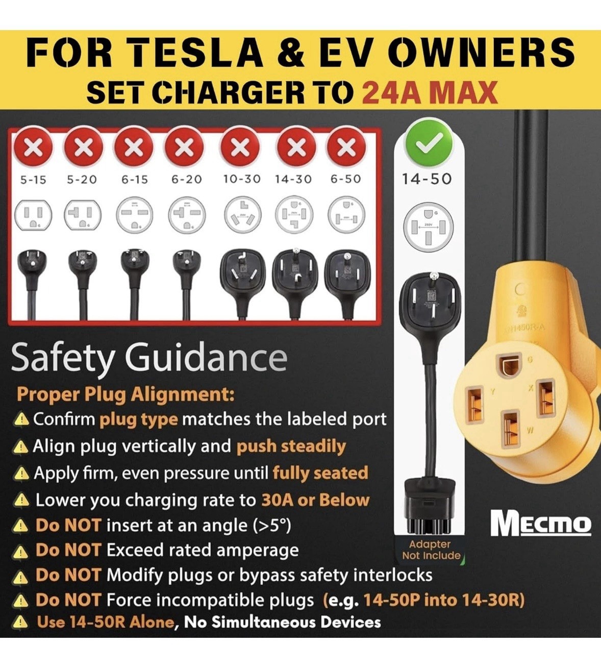 MECMO Dryer Outlet To EV Charger Adapter, NEMA 14-30P to 14-50R & 14-30R Adapter