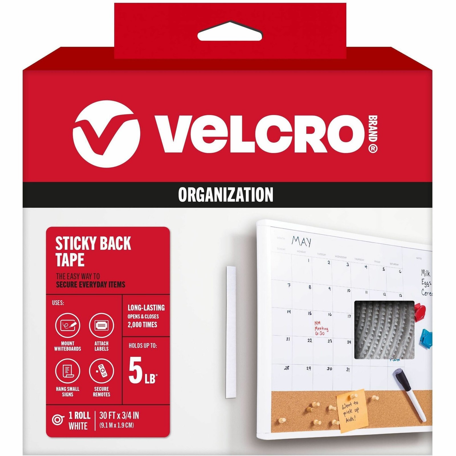 Velcro VEK91138 Sticky Back Hook Loop Fastener 0.75″ x 30ft White