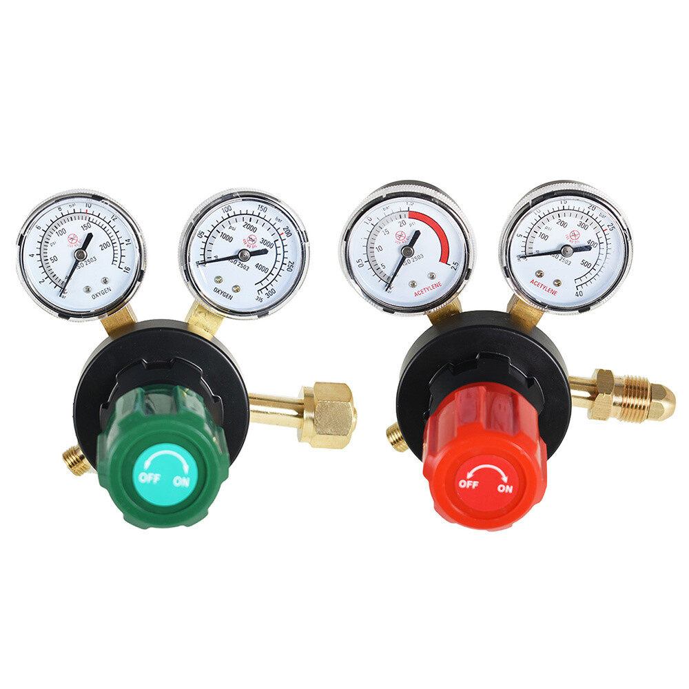 Dual Welding Gas Gauges, Oxygen (CGA-540) and Acetylene (CGA-510) Regulators