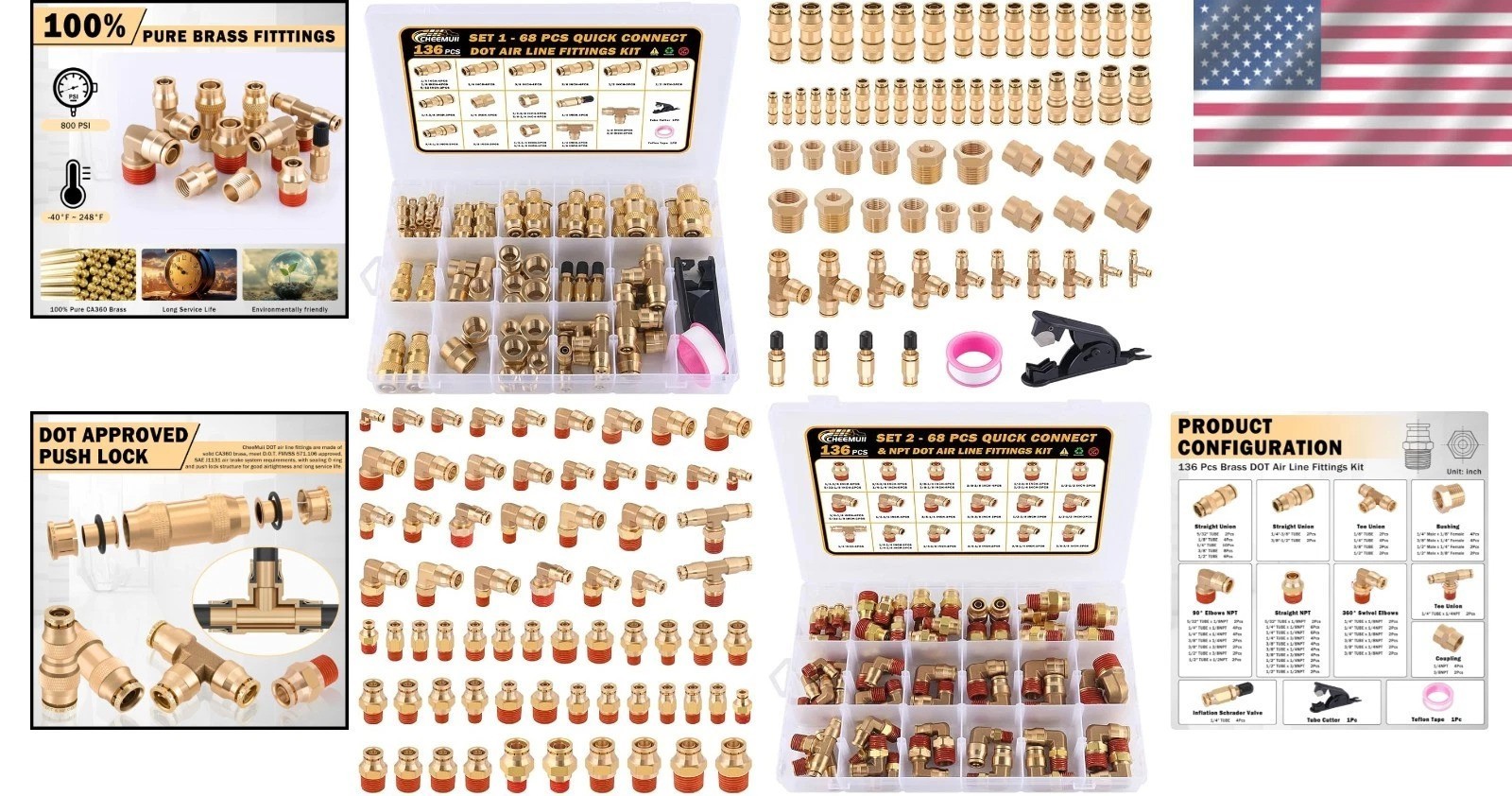 Complete 136 PCS Brass DOT Air Line Fittings – Quick Connect