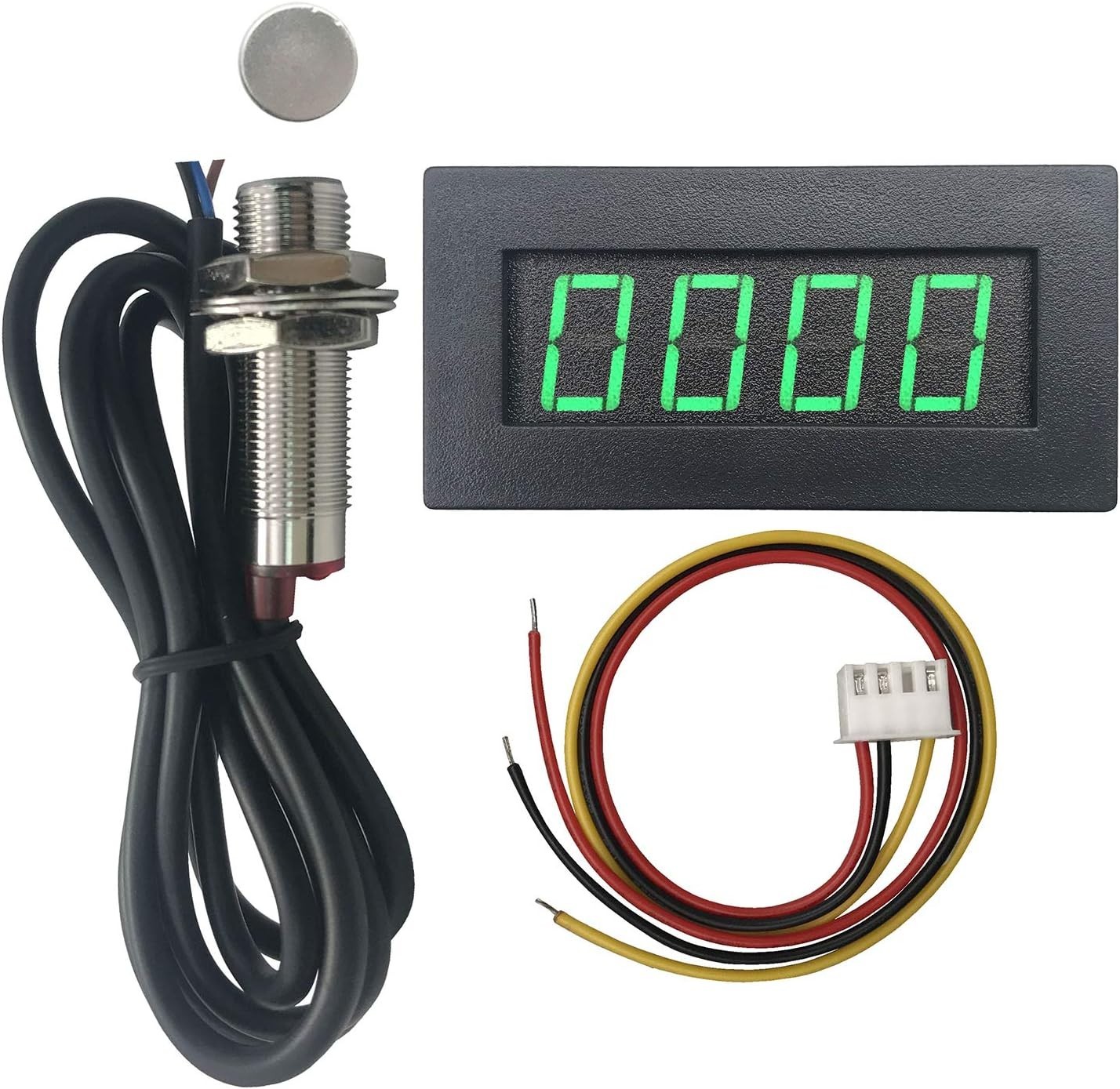 Accurate 5-9999RPM Digital Tachometer with Green LED and Hall Sensor Included