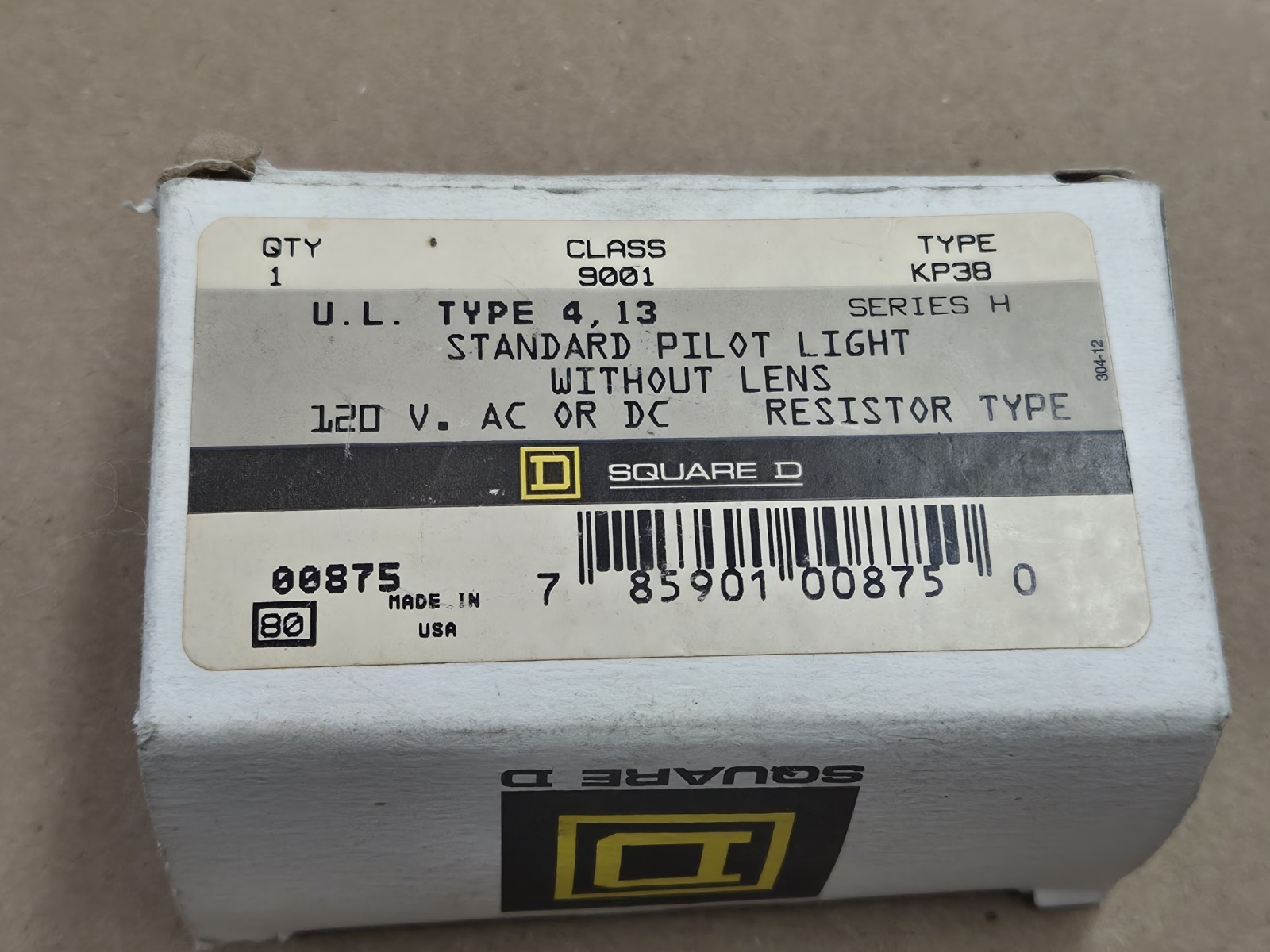 Square D 9001 KP38 Standard Pilot Light Without Lens 120V AC Or DC