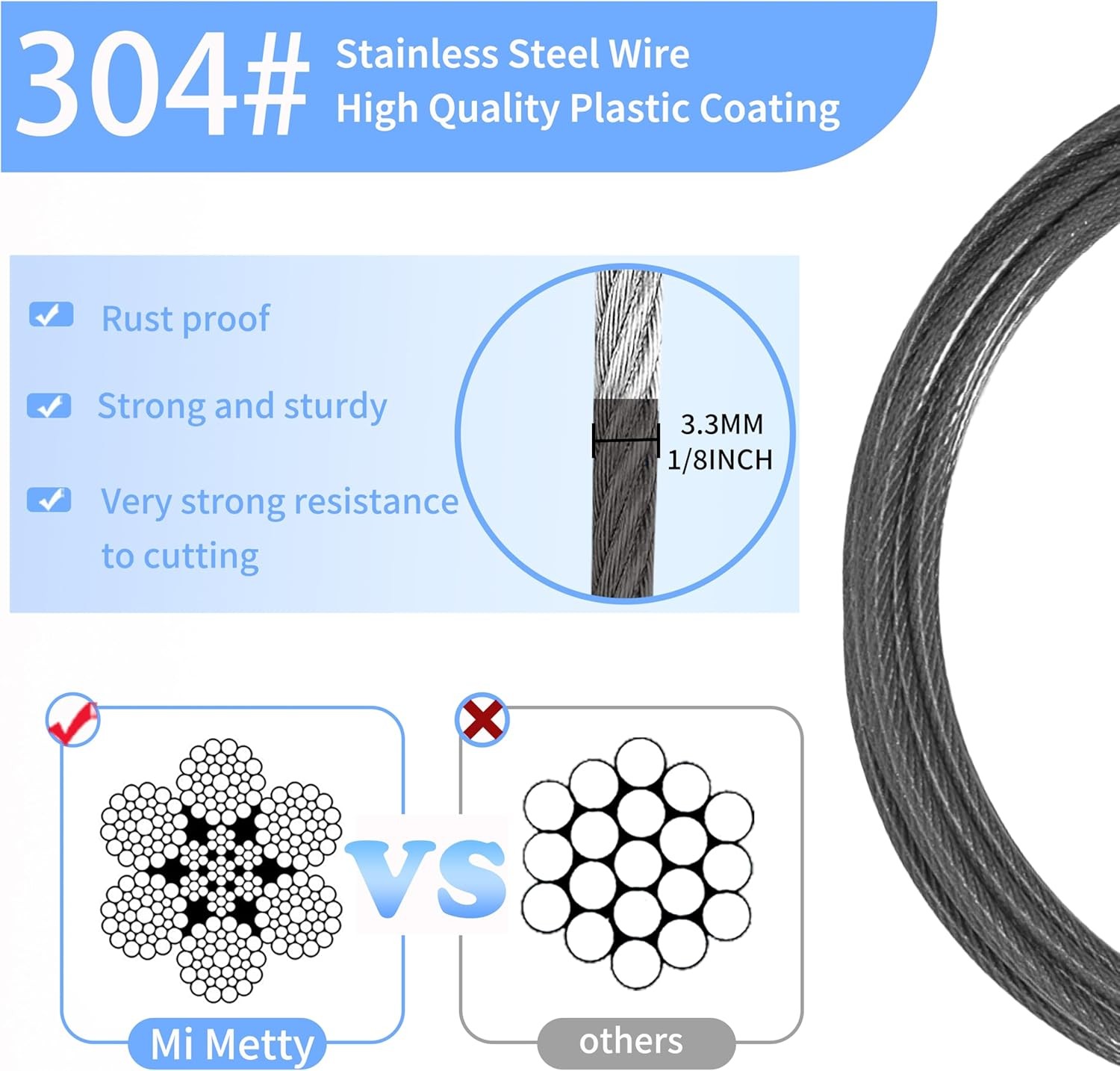 3.3mm (1/8 Inch) Outdoor Travel Security Cable-3/4/6/10/15/20/30ft Luggage Lock
