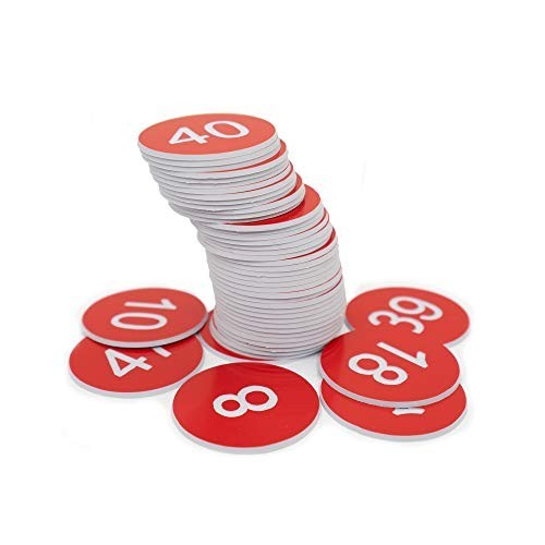 Engraved Plastic Number Tags 1-100, Red, No Hole – Durable & Easy to Use