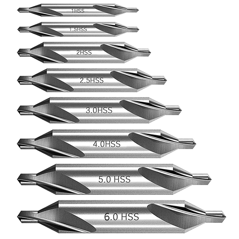 SeonFook 8 PCS Center Drill Bits Set, 1.0, 1.5, 2.0, 2.5, 3.0, 4.0, 5.0, 6.0