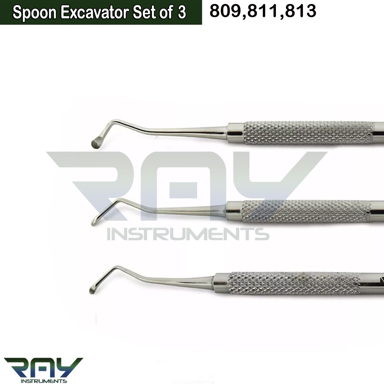 Set of 3 Dental Restorative Composite Instruments Spoon Excavator Double Ended