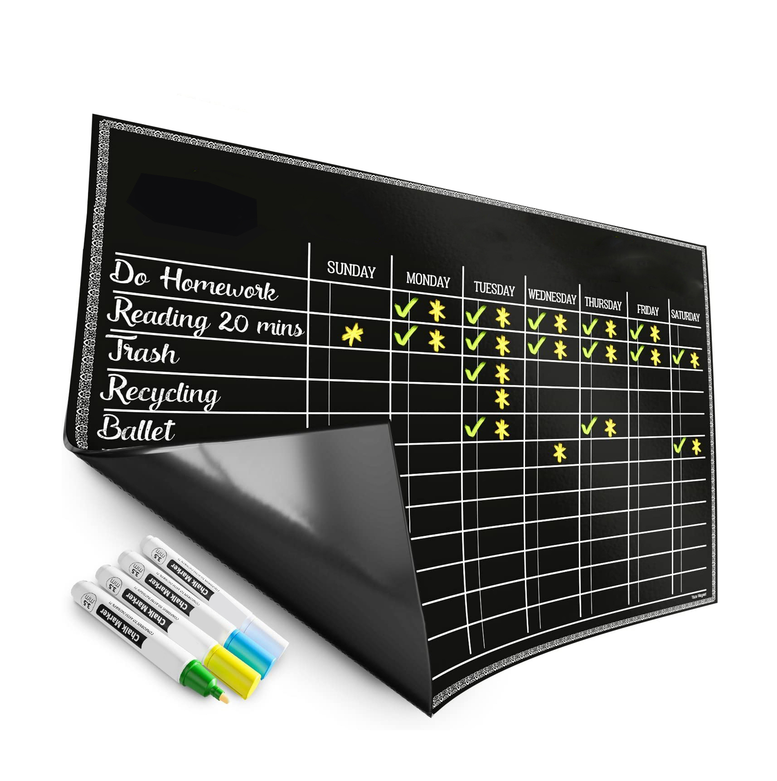 Magnetic Daily Reward Chore Chart Dry Erase for Kids Adults Refrigerator 17×12