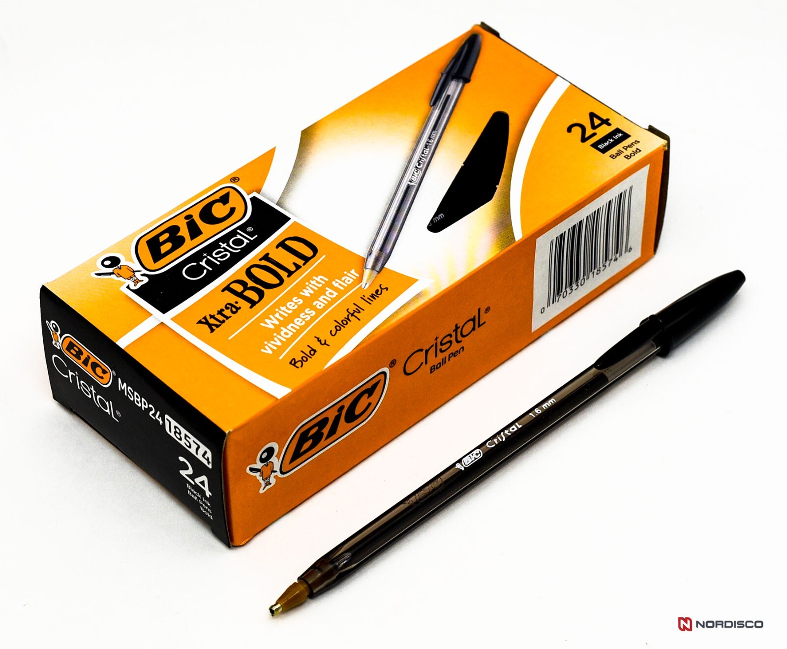 Box of 24, Bic Cristal Bold 1.6 mm MSBP24 Black Ink Ballpoint Pen