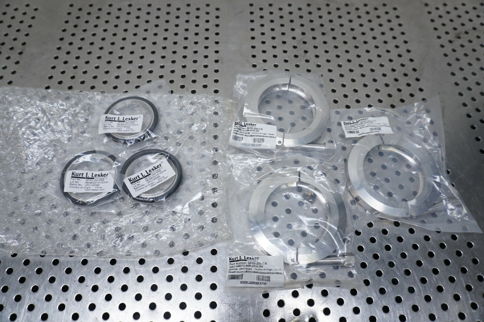 (2 sets) Kurt Lesker Vacuum Clamp – QF50-200-CS w/ SRB centering ring
