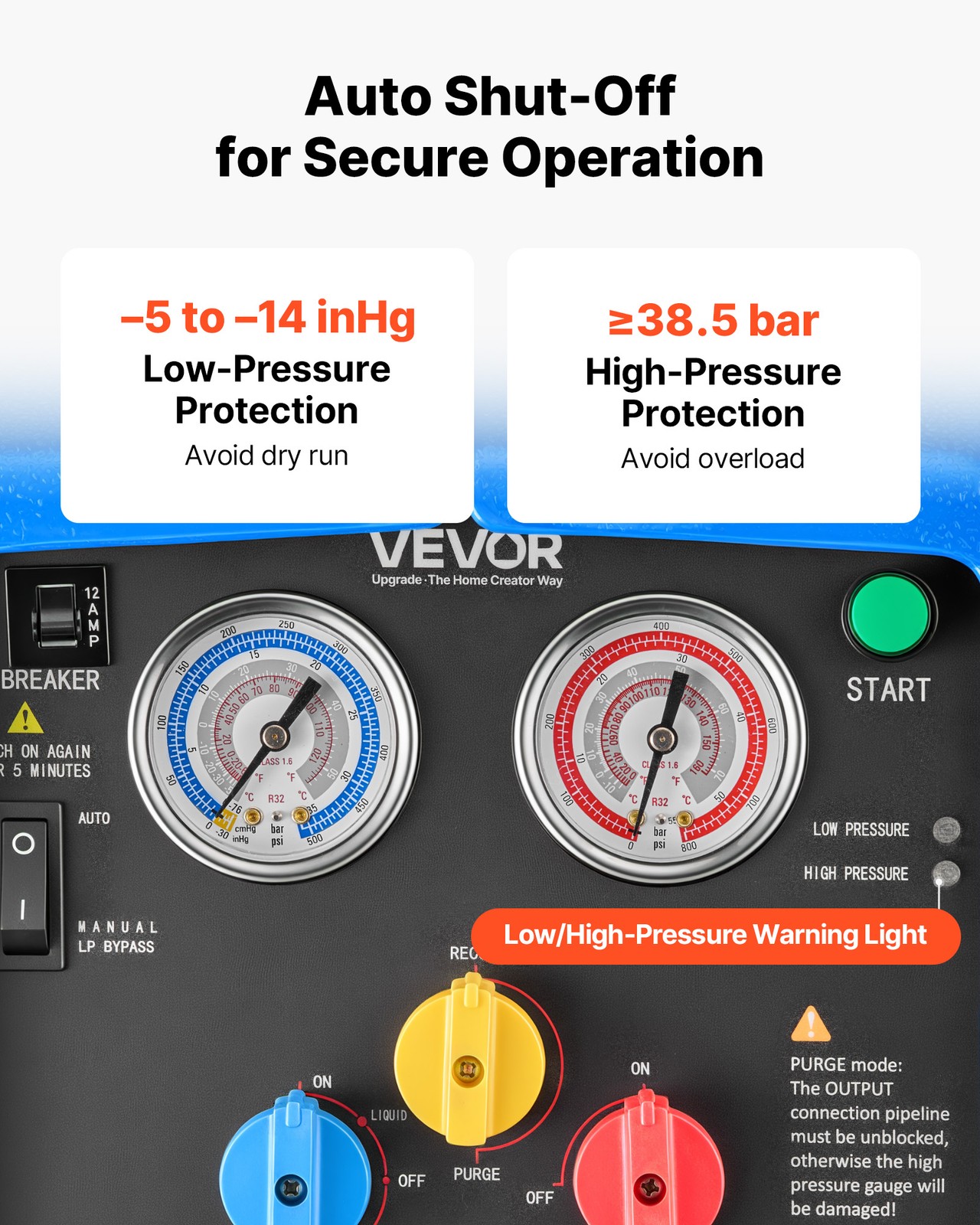 VEVOR Portable Refrigerant Recovery Machine 3/4 HP Single Cylinder Vapor Liquid