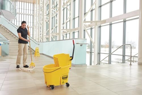 WaveBrake 35 Qt Yellow Mop Bucket with Integrated Wringer and Pour Spout