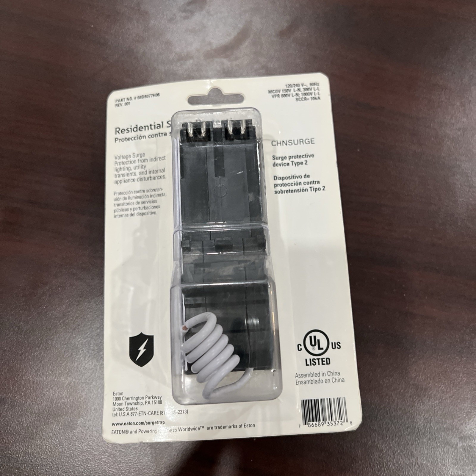 Eaton CHN surge Residential Surge Protector Type 2 3KA 120/240 Vac 60 Hz New