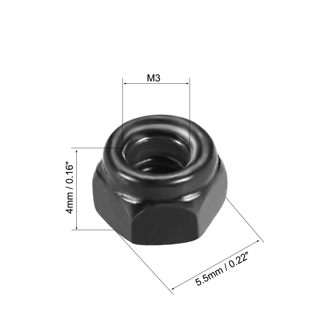 50pcs M3 x 0.5mm Hex Lock Nuts Carbon Steel Nylon Insert Self-Lock Nuts Black