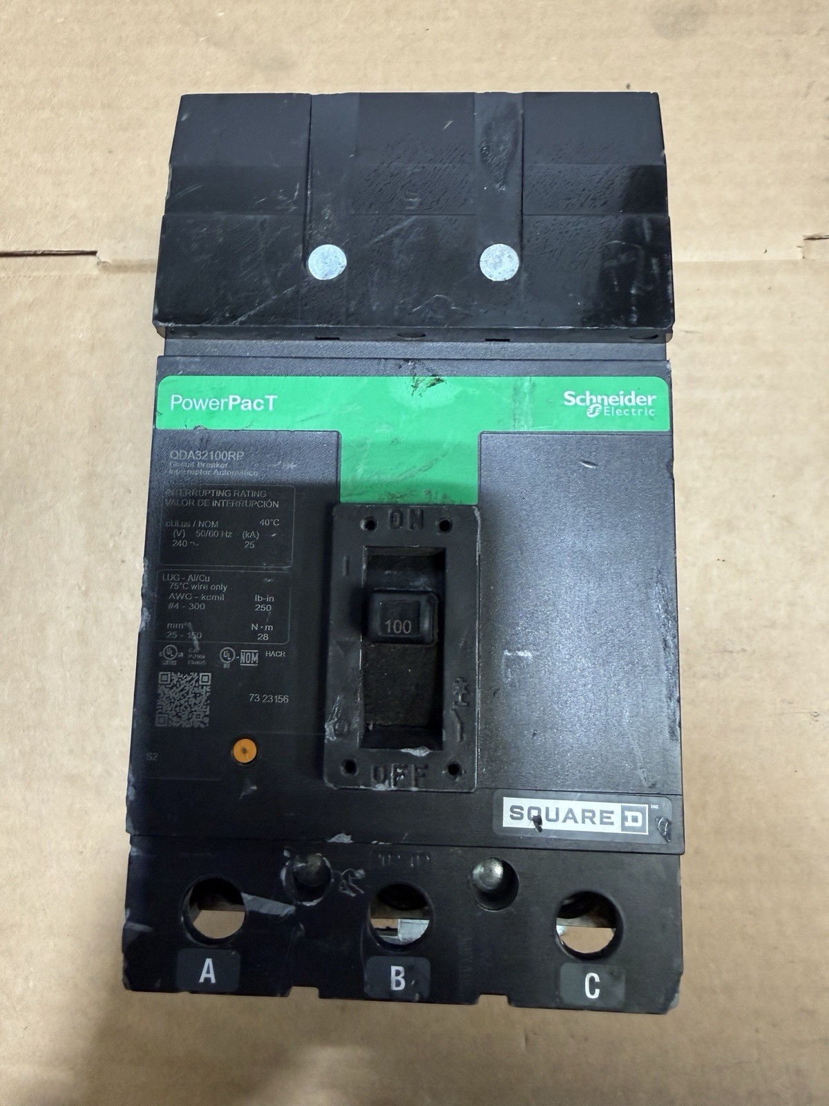 Square D QDA32100RP 100 Amp 240V 3 pole I-Line PowerPact