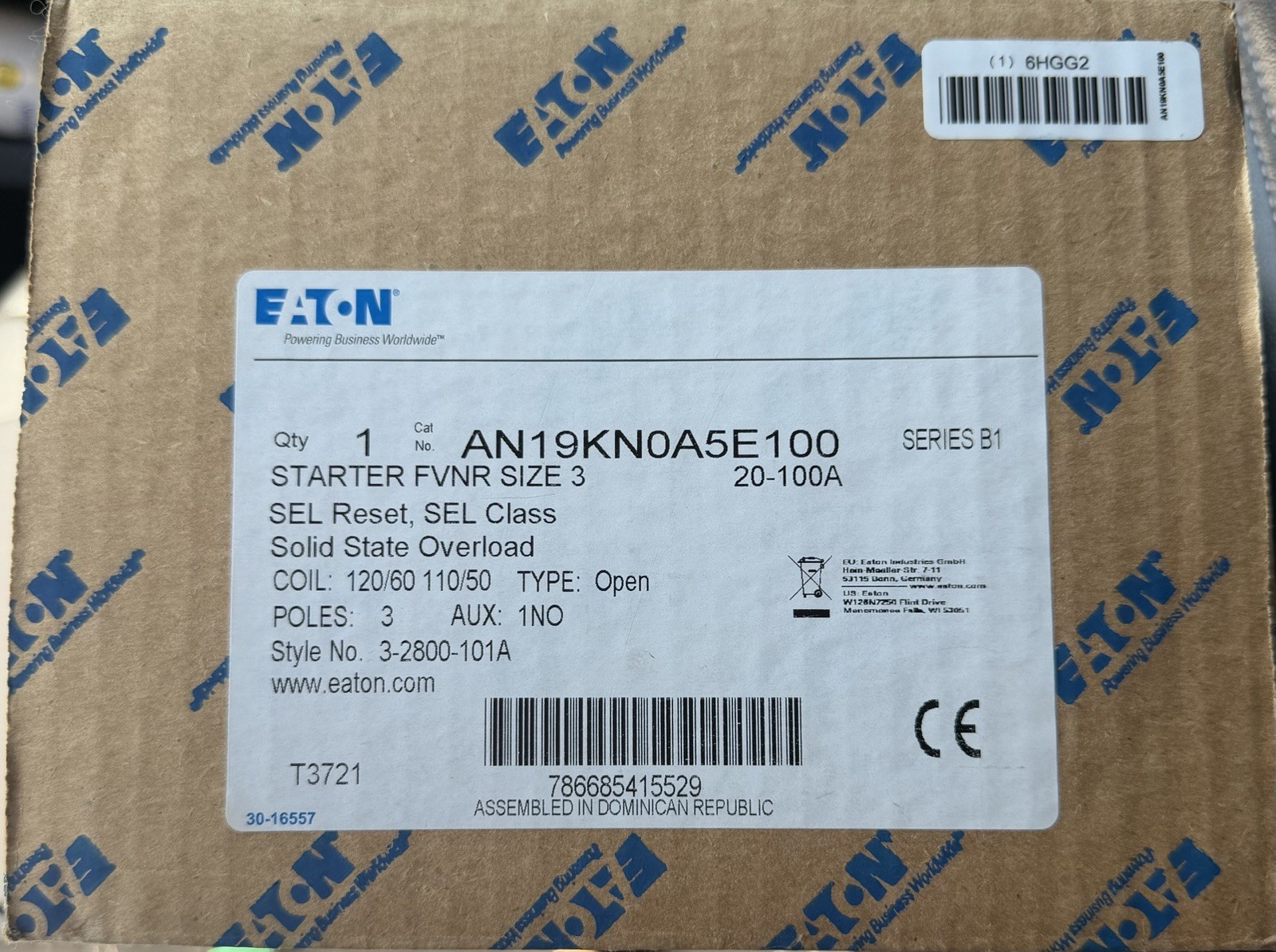 Eaton Cutler-Hammer 90A NEMA Magnetic Motor Starter – AN19KN0A5E100