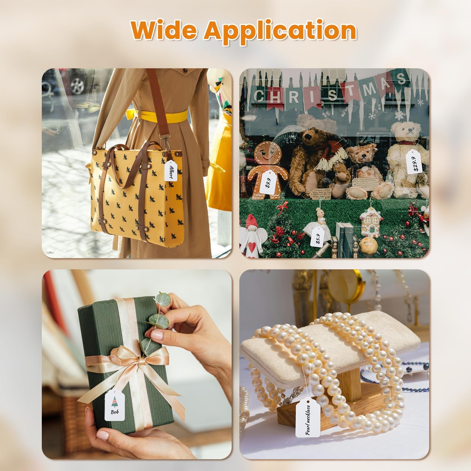 White Price Tags with String Attached 1000 PCS, 1.375 x 2.125×1.375,