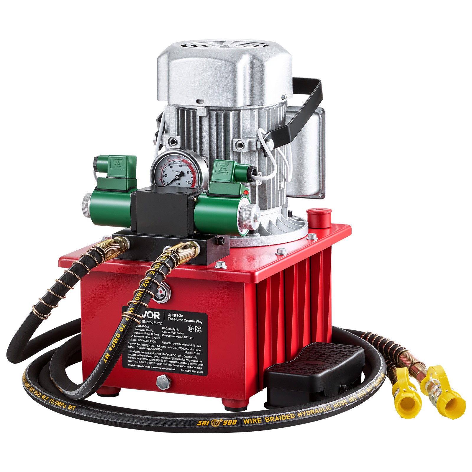 VEVOR Electric Hydraulic Pump 750W 10000 PSI Double Acting Solenoid Valve Pedal