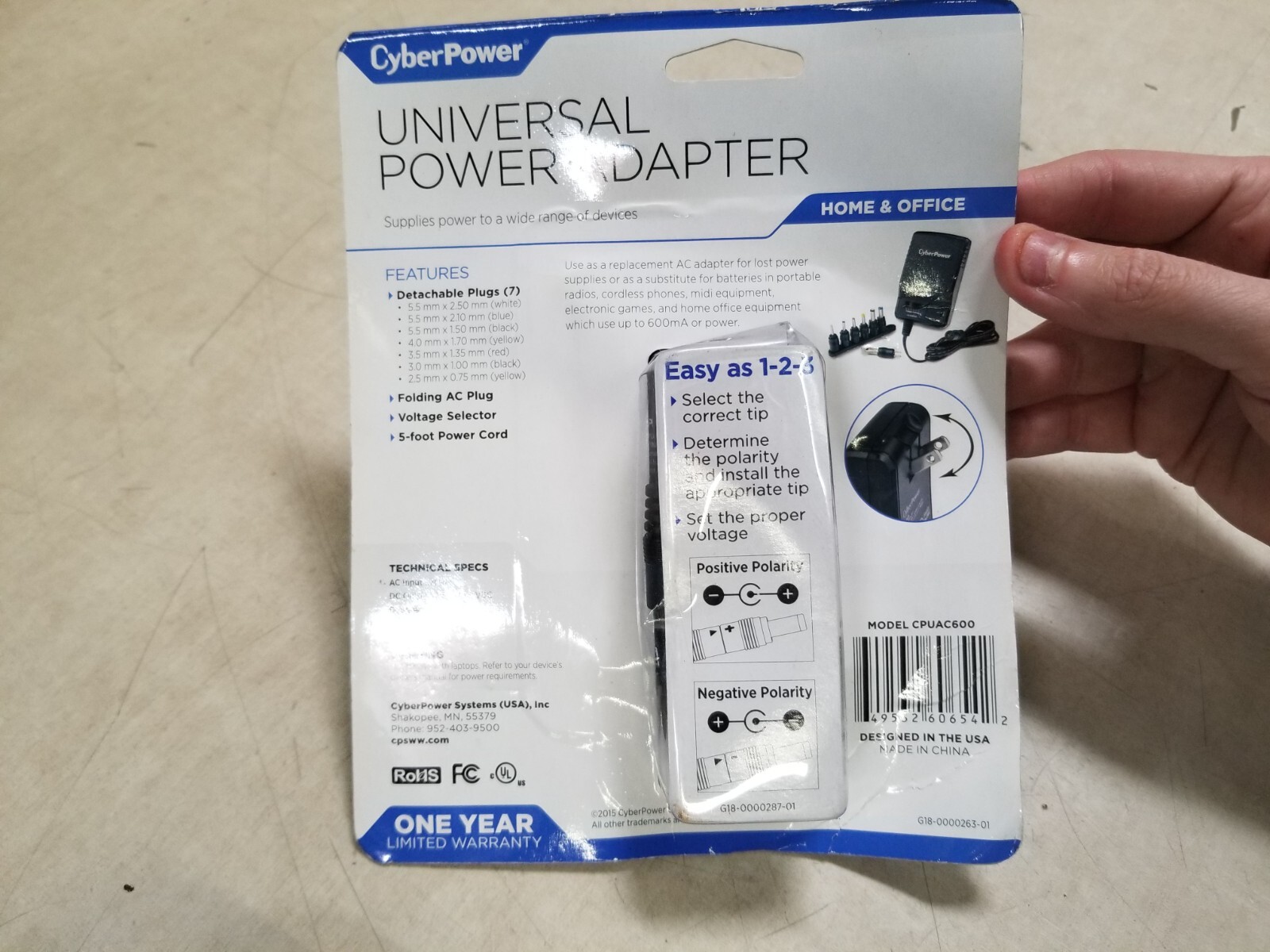CyberPower CPUAC600 120V AC 150W 600mA Black Universal Power Adapter 5 ft. Cord