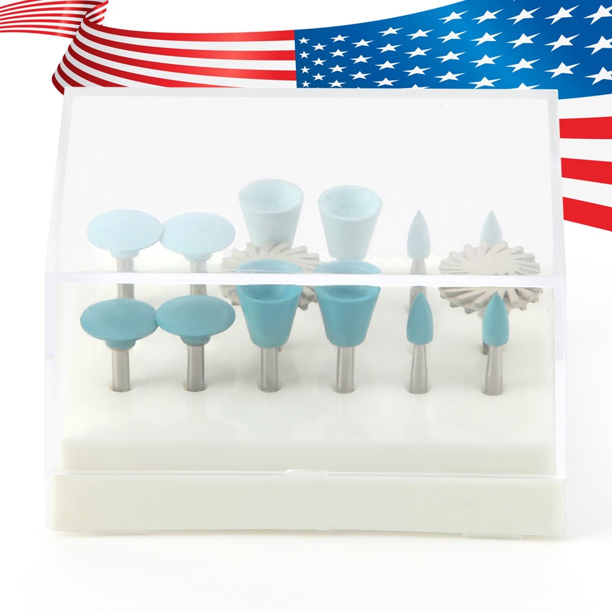 AZDENT 14Pcs Dental Composite Polishing Silicone Rubber Discs Burs Kit 2.35MM
