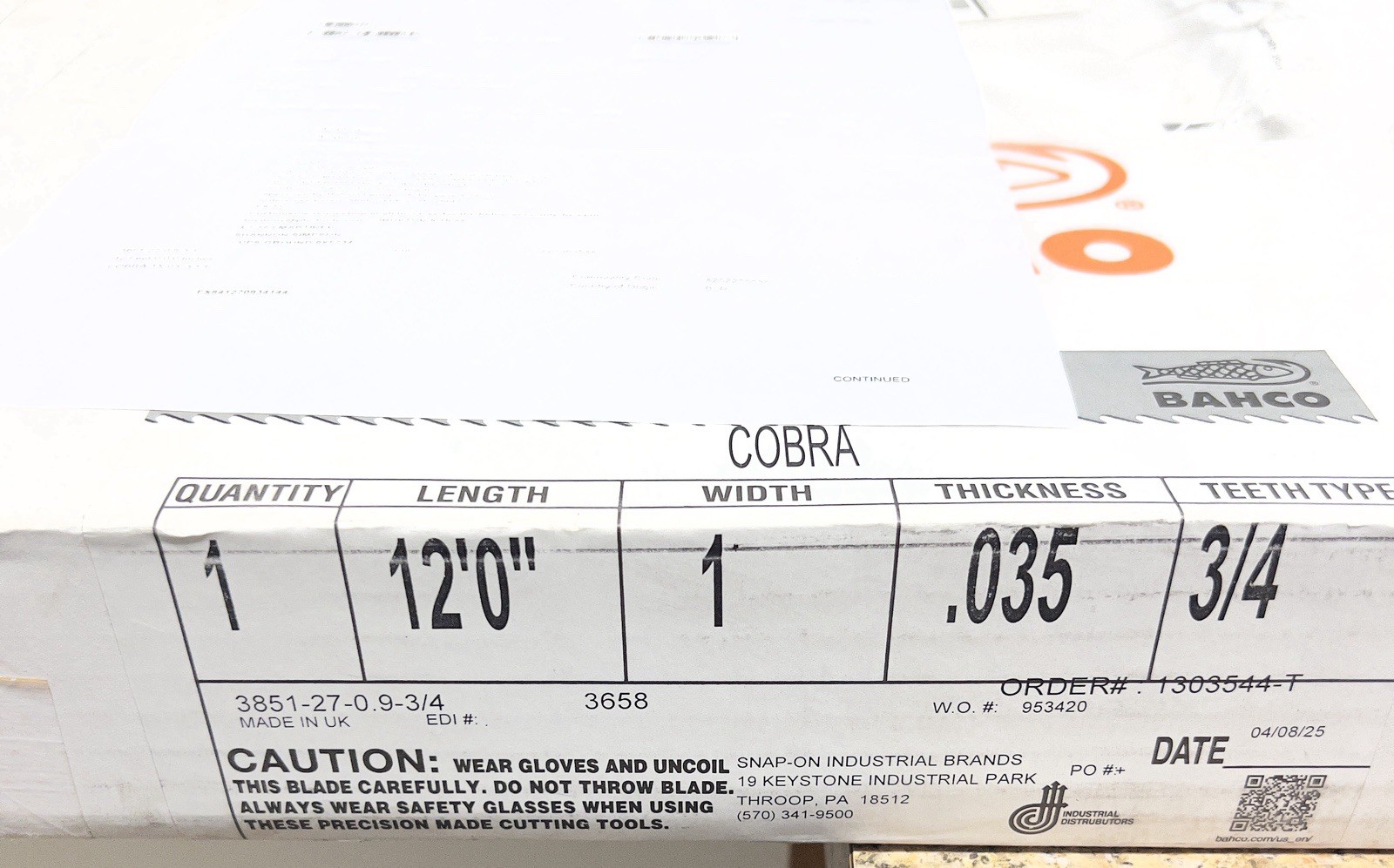 BAHCO 12’0” X 3/4 X .035 Sawblade New, Never Used.