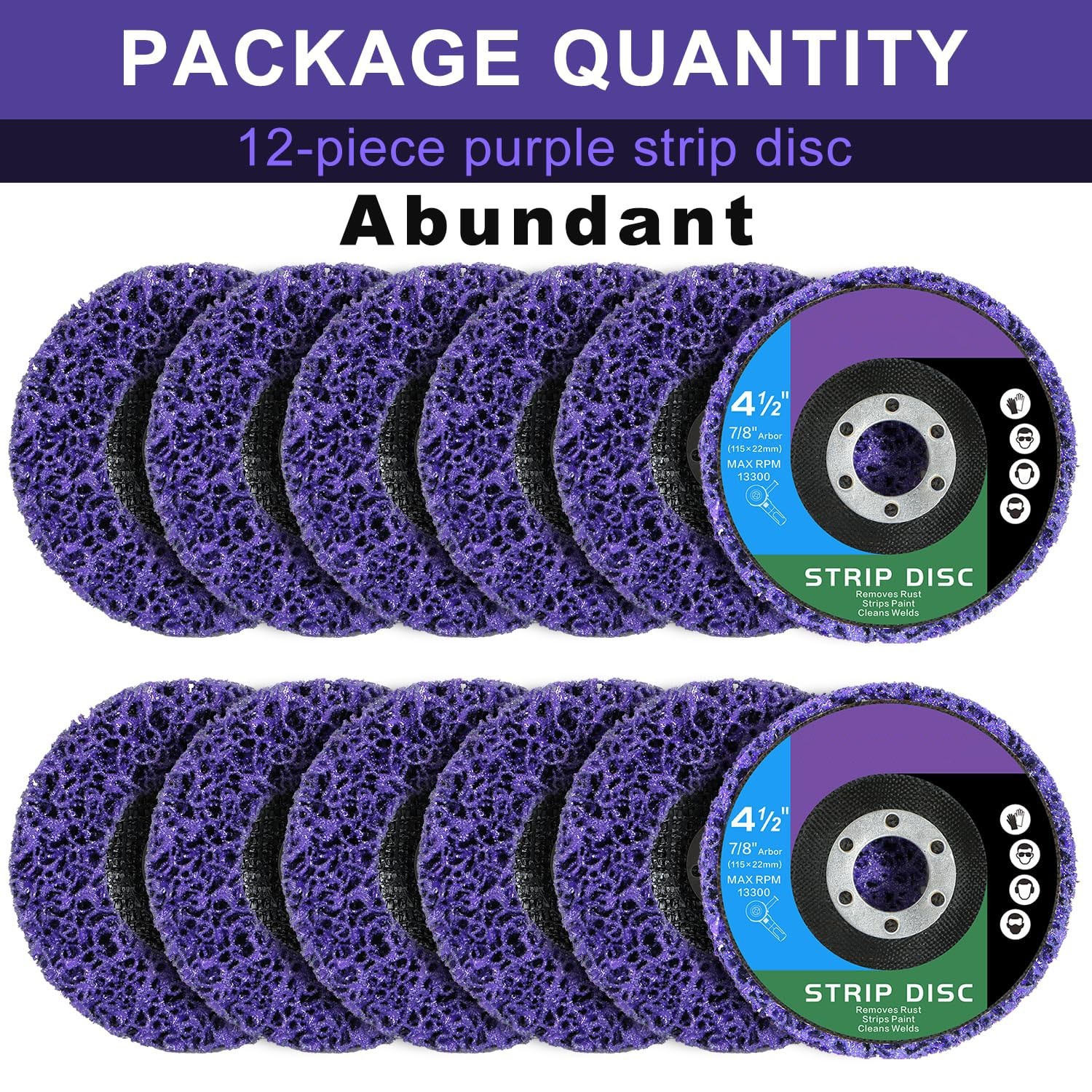 Paquete de 12 discos decapantes de 11,4 cm (4-1/2″) de color morado para amolado