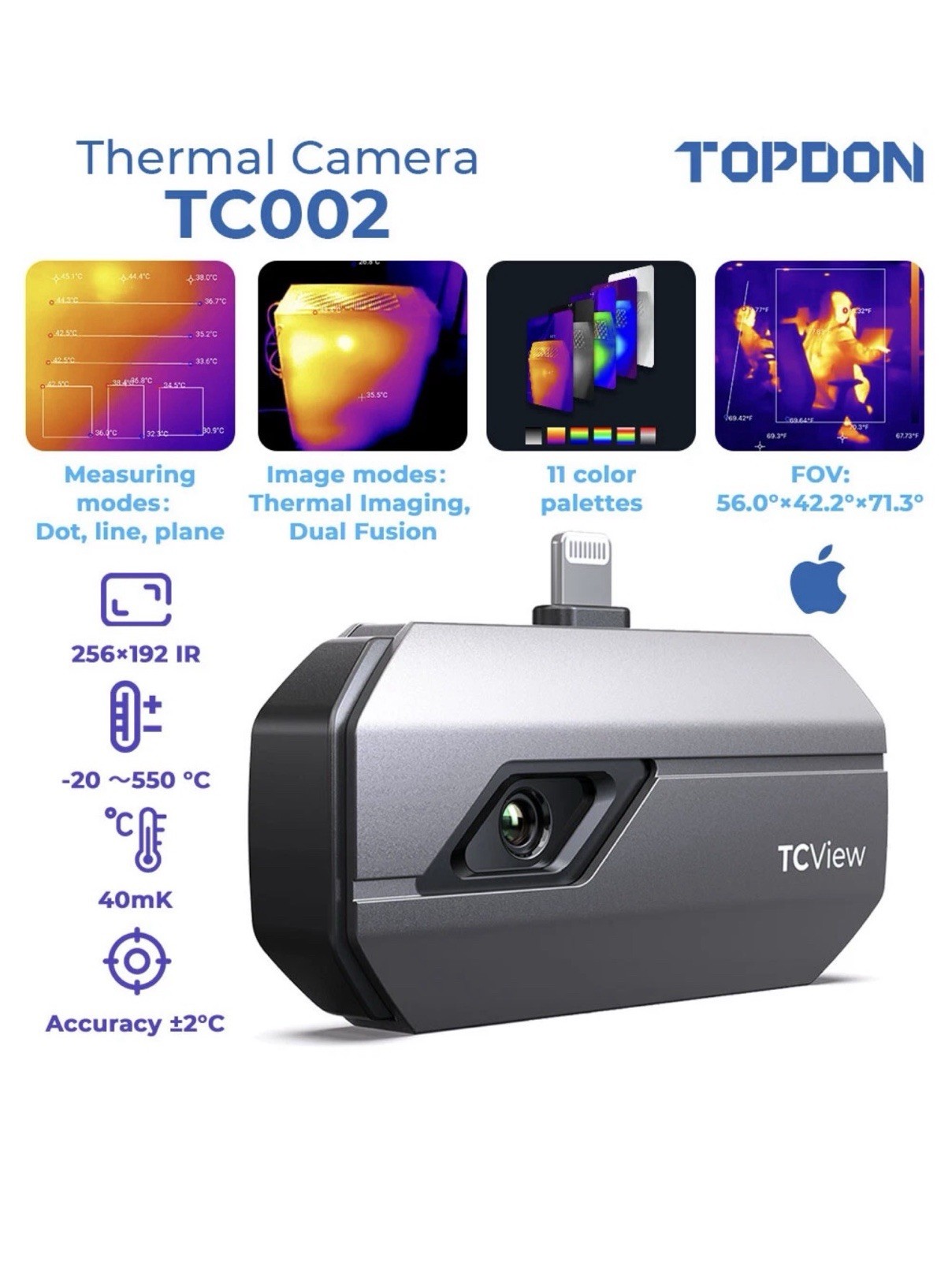 Topdon TC002 IOS 256 X 192 Pixels Thermal Imaging Camera (TD52120003)