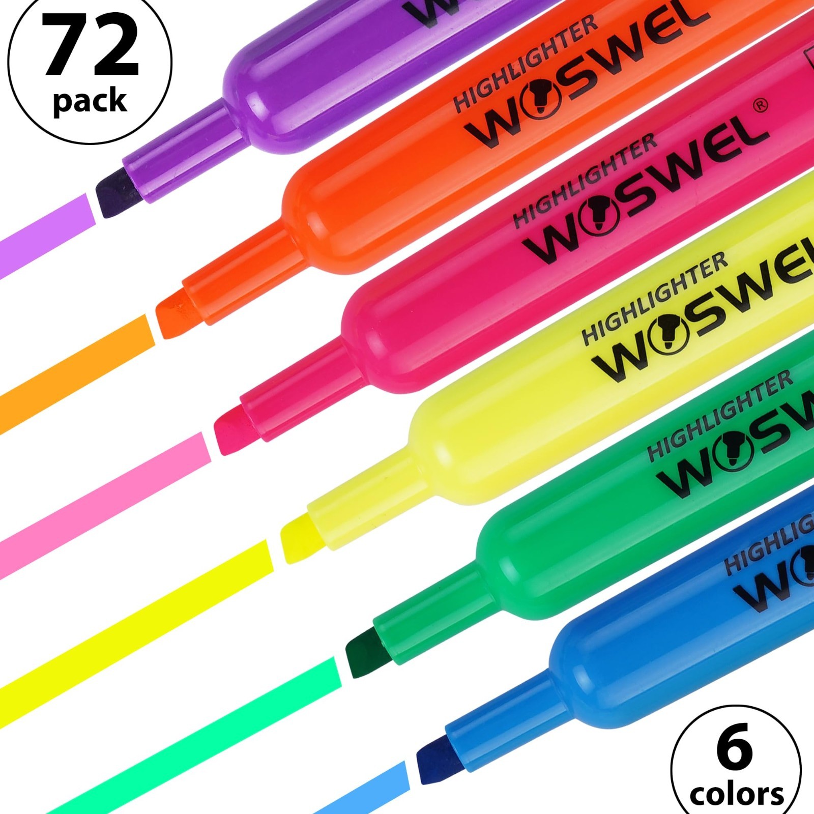 72 Pack Assorted Fluorescent Highlighters – Chisel Tip Markers for School & Art