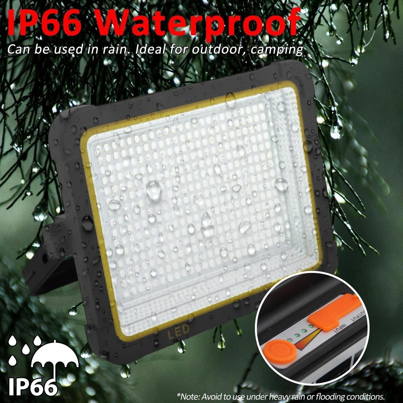 Portable Outdoor Rechargeable Solar Panel LED Work Light Waterproof Floodlight
